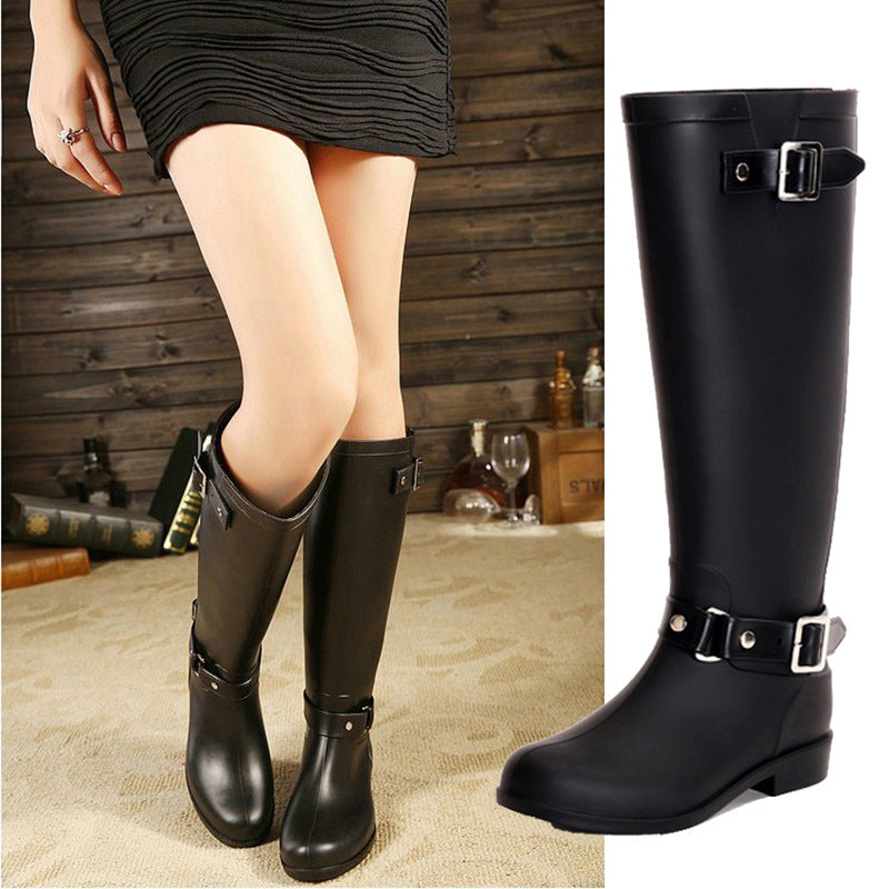 Women waterproof high rain boots non-slip long water shoes zipper