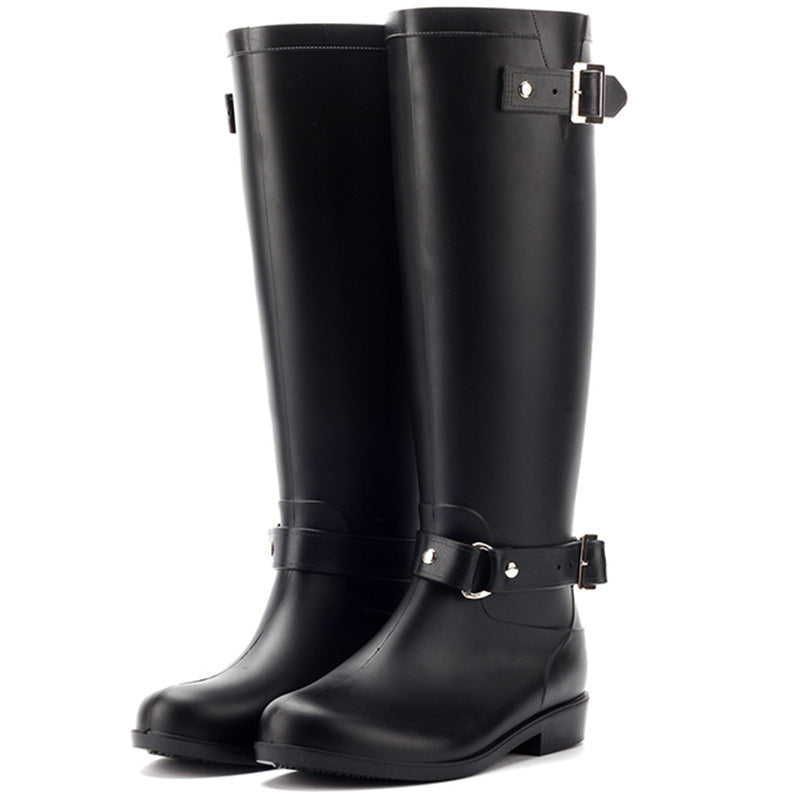 Women waterproof high rain boots non-slip long water shoes zipper