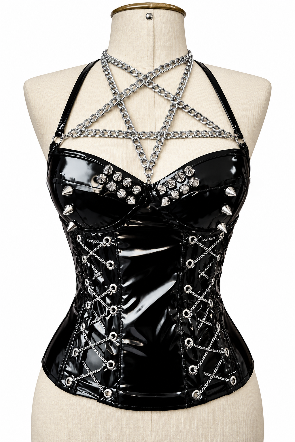 PVC | OverBust | Studded | Chain | Corset Top - Necktile