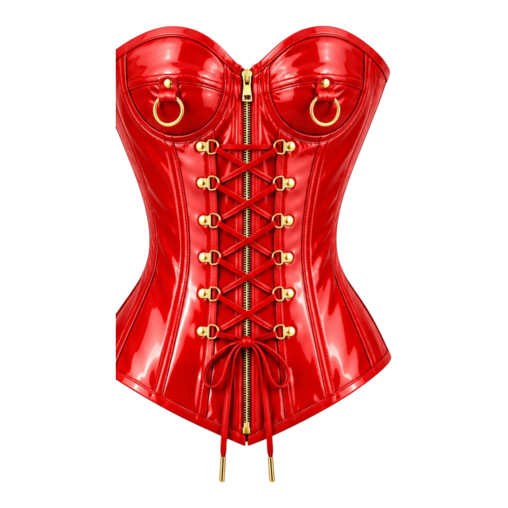 PVC- Leather Corset – Zip & Laces Waist Shaper