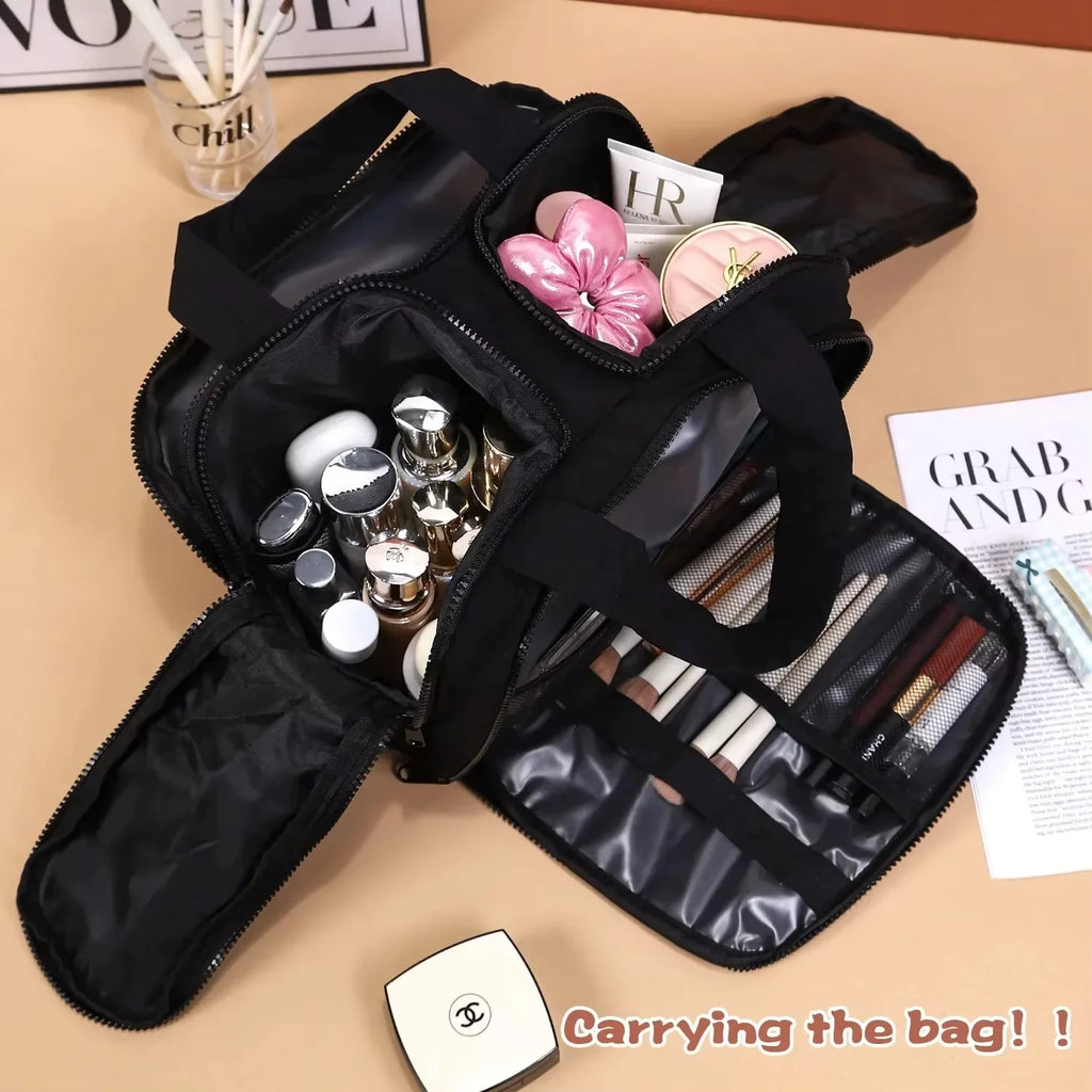 Multi-Compartment Quilted Simple and Stylish Solid Color Portable Travel Toiletry and Makeup Bag, Multifunctional Large Capacity Lightweight Soft Stain-Resistant Large Opening Toiletry Bag for Men and Women, with Dry and Wet