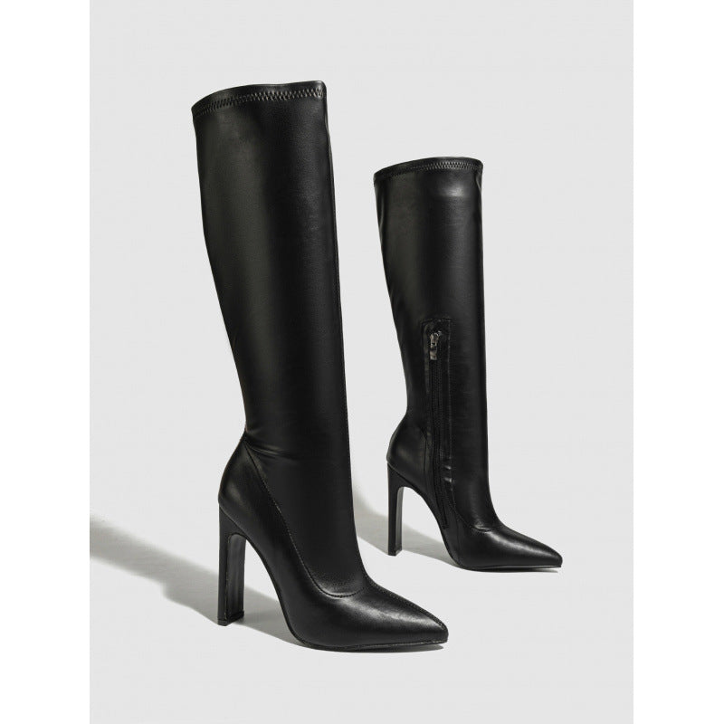 Elegant Pointed Toe High-Heeled Boots, Stiletto Heels, Slim and Versatile Knight Boots