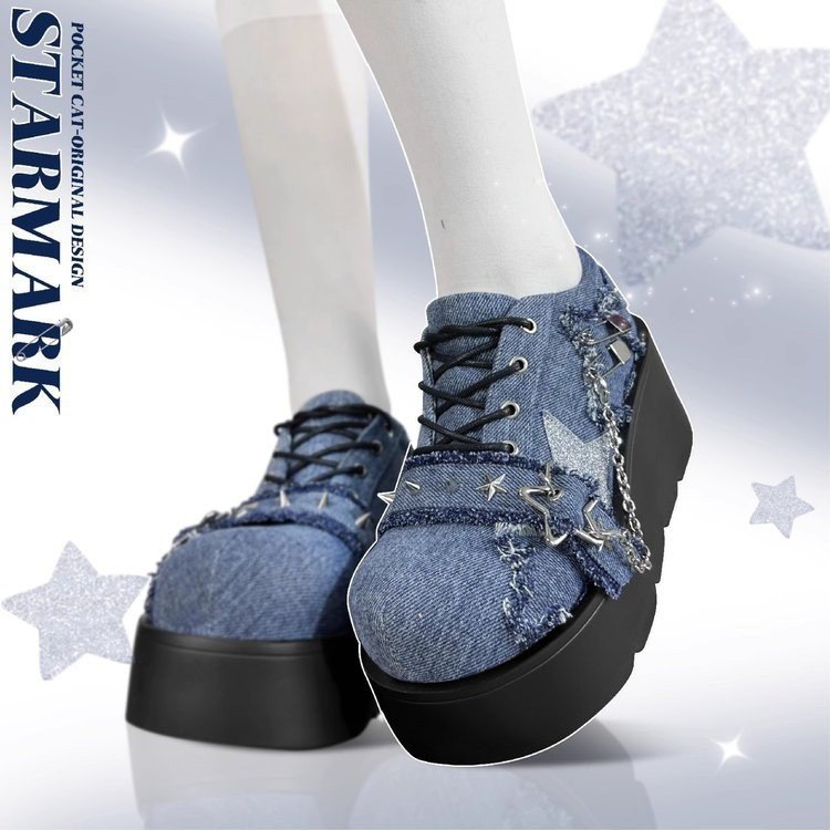Y2K Gothic Denim JK Shoes Spring and Autumn Round Toe Women's Platform Shoes