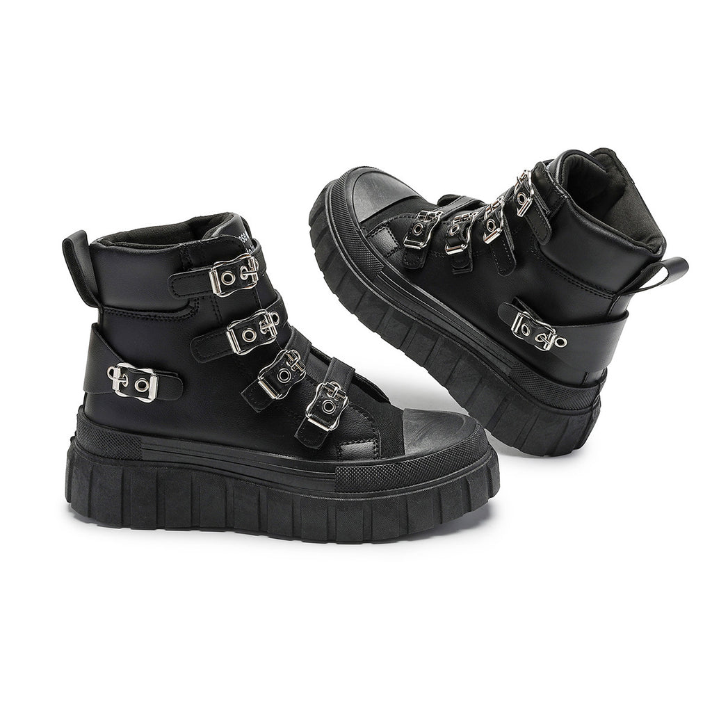 Thick-Soled Heightening Large Size Short Boots for Women, Simple and Versatile Metal Buckle Boots