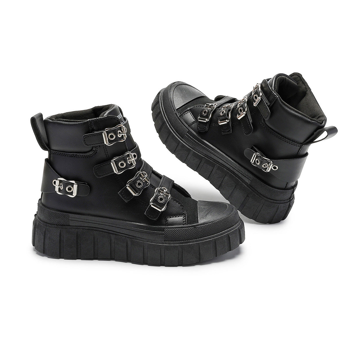 Thick-Soled Heightening Large Size Short Boots for Women, Simple and Versatile Metal Buckle Boots