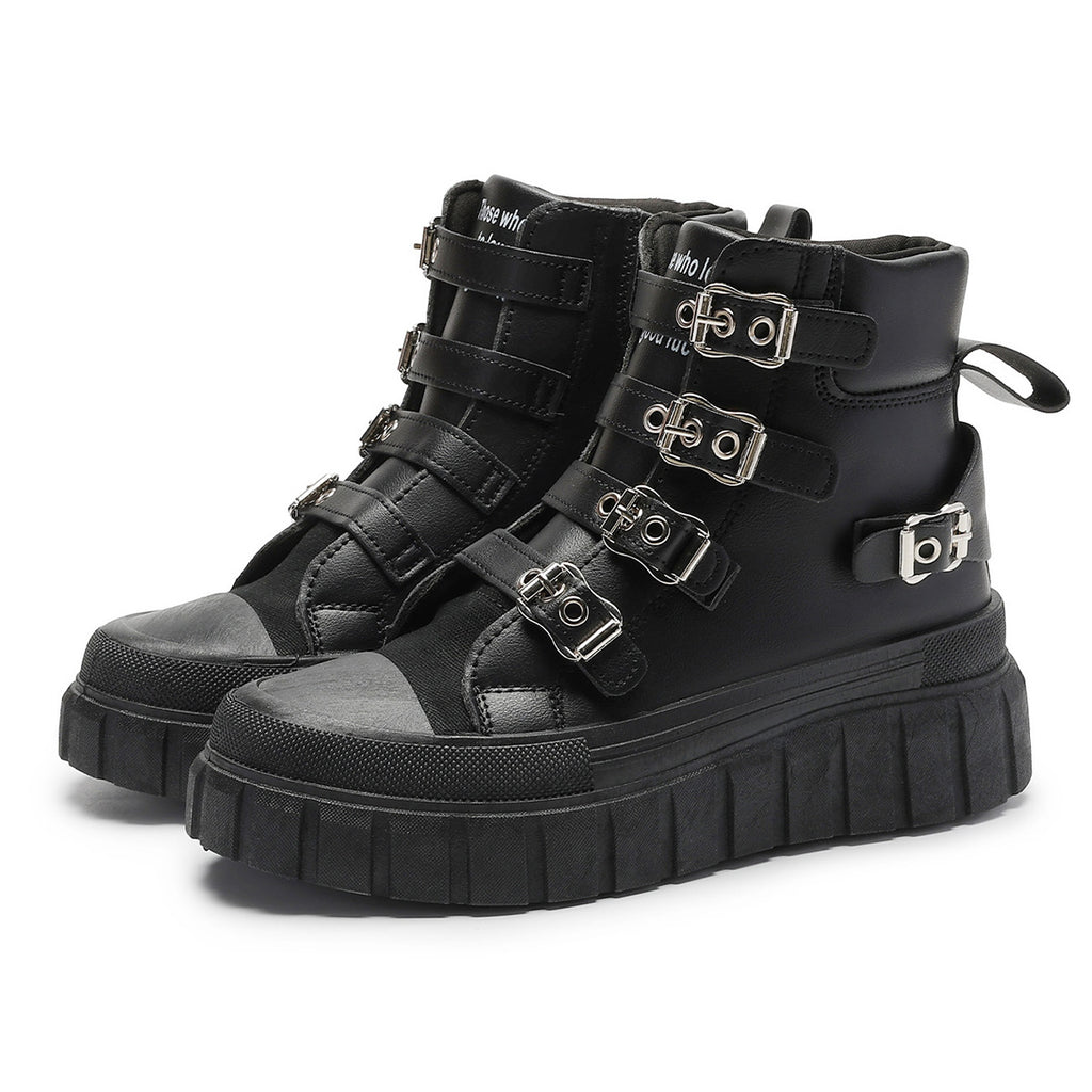 Thick-Soled Heightening Large Size Short Boots for Women, Simple and Versatile Metal Buckle Boots