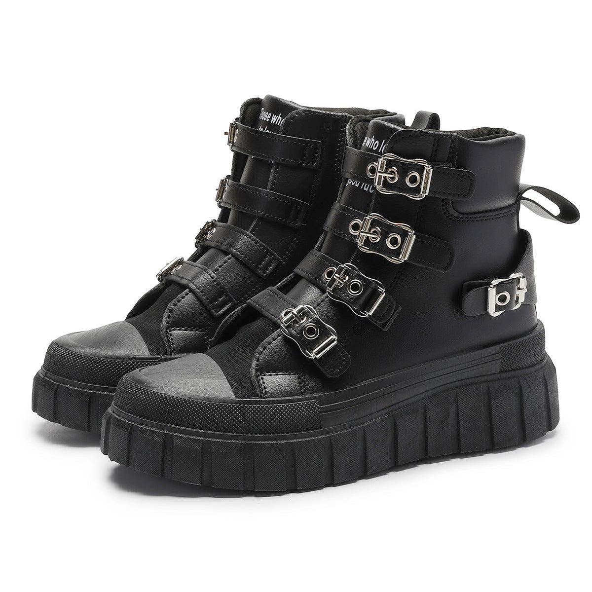 Thick-Soled Heightening Large Size Short Boots for Women, Simple and Versatile Metal Buckle Boots