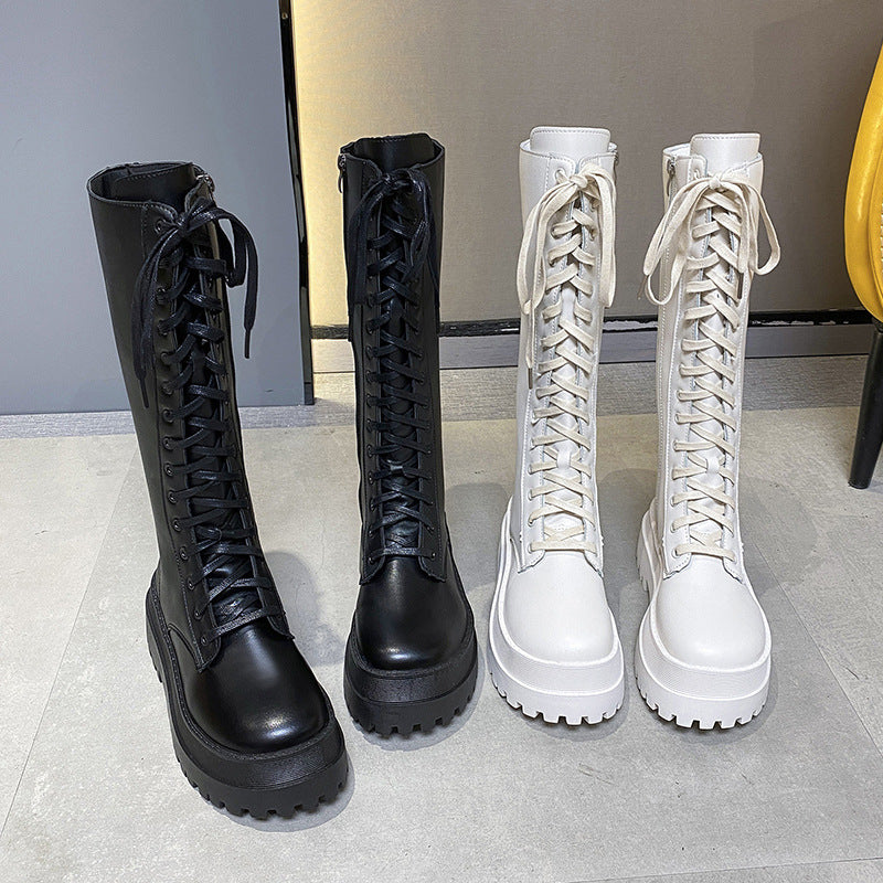 Lace-Up Side Zipper High-Heeled Fashion Boots | Retro Trendy Stylish Long Boots