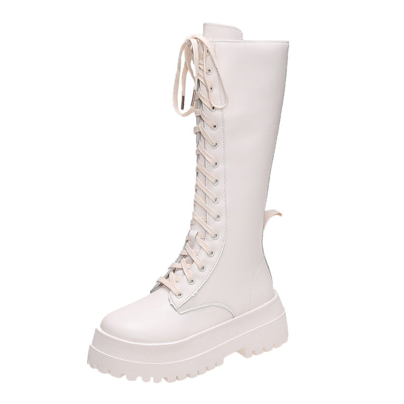 Lace-Up Side Zipper High-Heeled Fashion Boots | Retro Trendy Stylish Long Boots