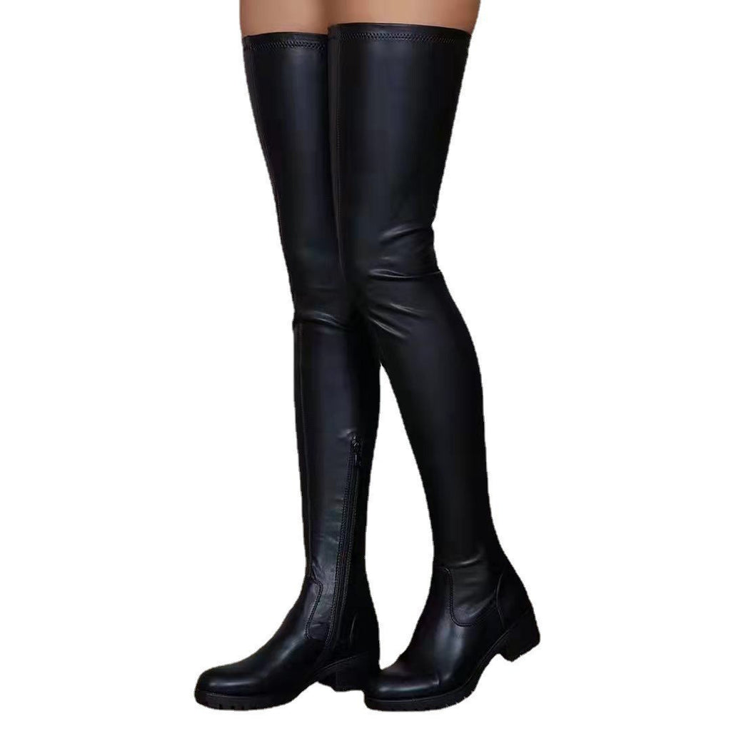 Knee Boots | Round Head Fashion Boots Foreign Trade plus size Chunky Heel