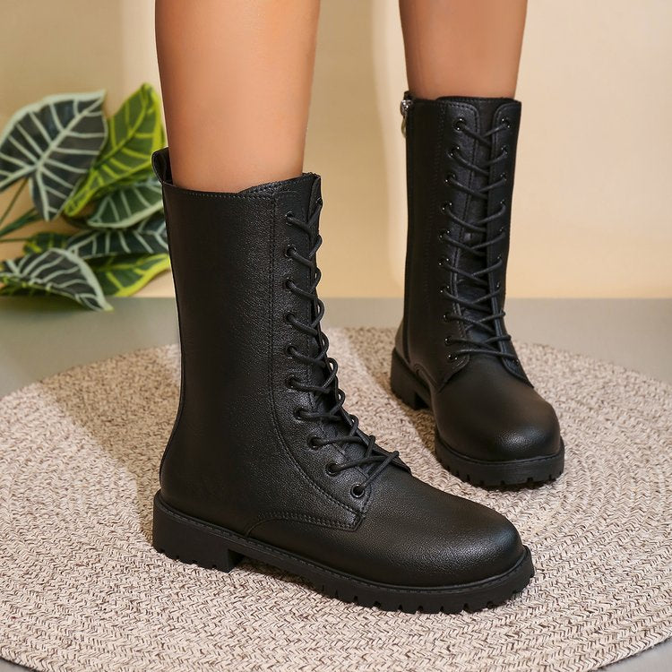 Medium Heel Thick Heel Retro Large Size Cross-Border Mid-Calf Boots for Women | Round Toe Side Zipper Boots