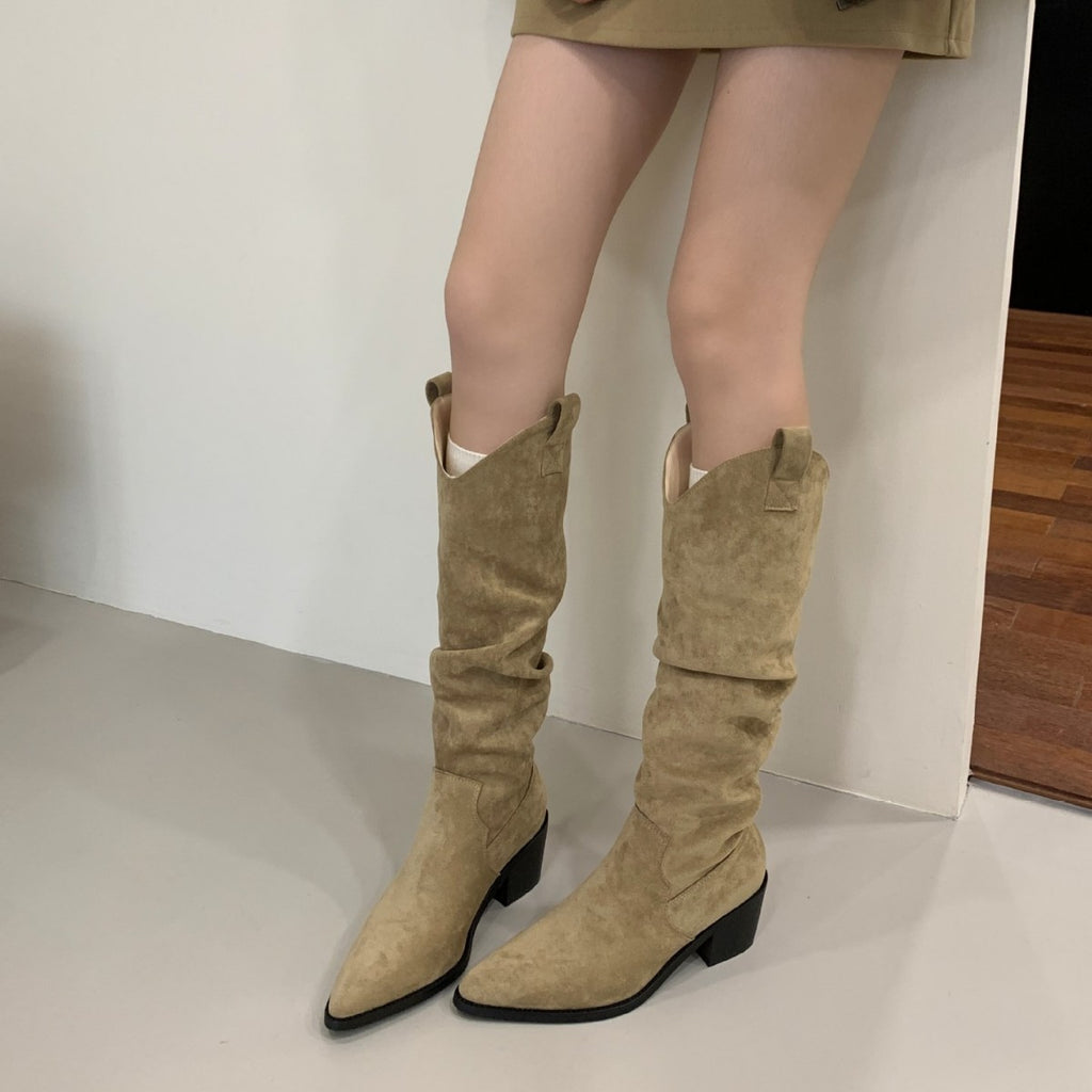 Long Boots, High Boots, Pointed Toe Retro Knight Boots,Thick Heels and High Heels