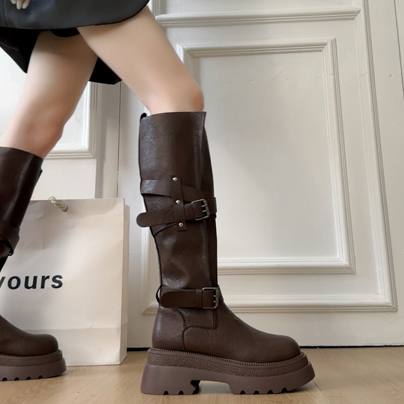 Cowhide Version ~ Thick-Soled Height-Increasing | Versatile Retro Over-The-Knee Boots Knight Boots