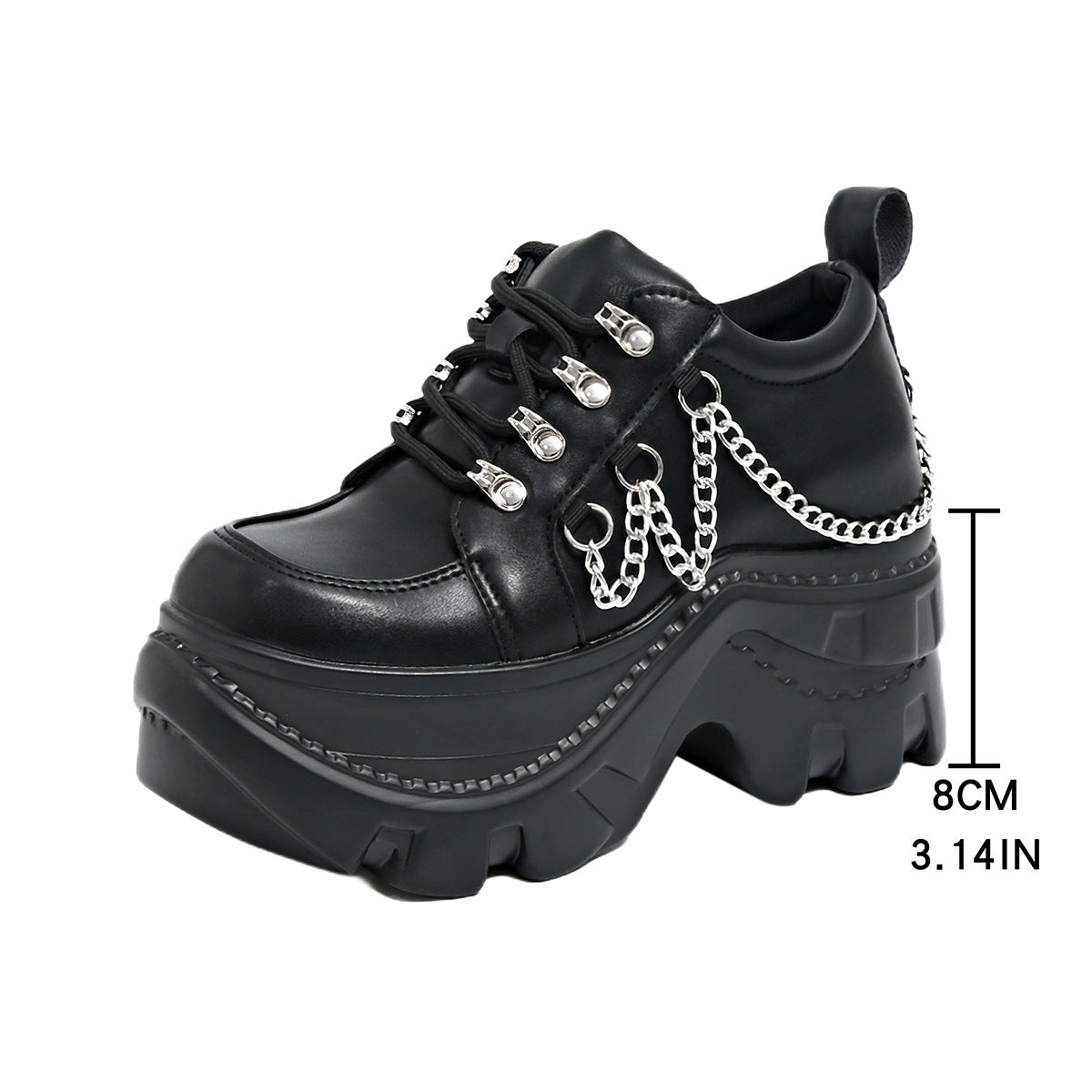Dark Punk Round Toe Heightening Versatile Lace-Up Thick-Soled Platform Shoes