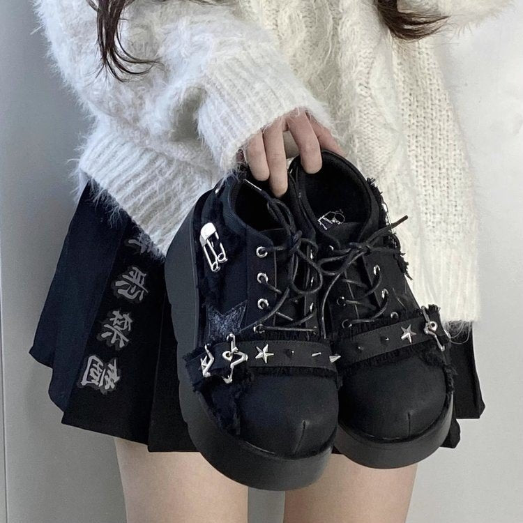 Y2K Gothic Denim JK Shoes Spring and Autumn Round Toe Women's Platform Shoes