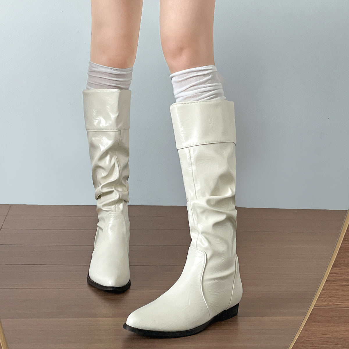 British Pointed Toe Thick Heel Inner Heightening Boots - Slim Retro Knight Boots