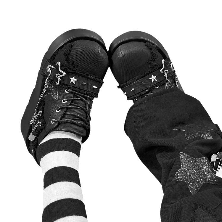 Y2K Gothic Denim JK Shoes Spring and Autumn Round Toe Women's Platform Shoes