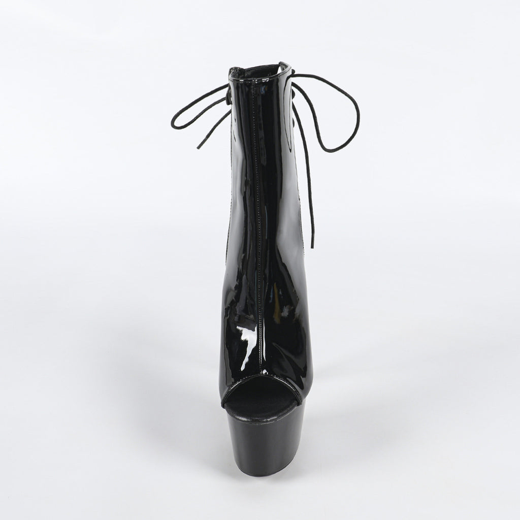 High Heels Black Stiletto Pointed Toe Slim Boots Sexy Patent Leather Heels