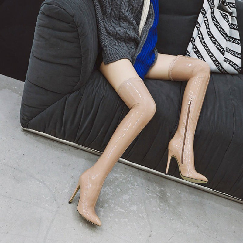 Large Size Heels, Women's Heels with Side Zipper, Pointed Toe, Stiletto Heel, High Heel, Over-The-Knee