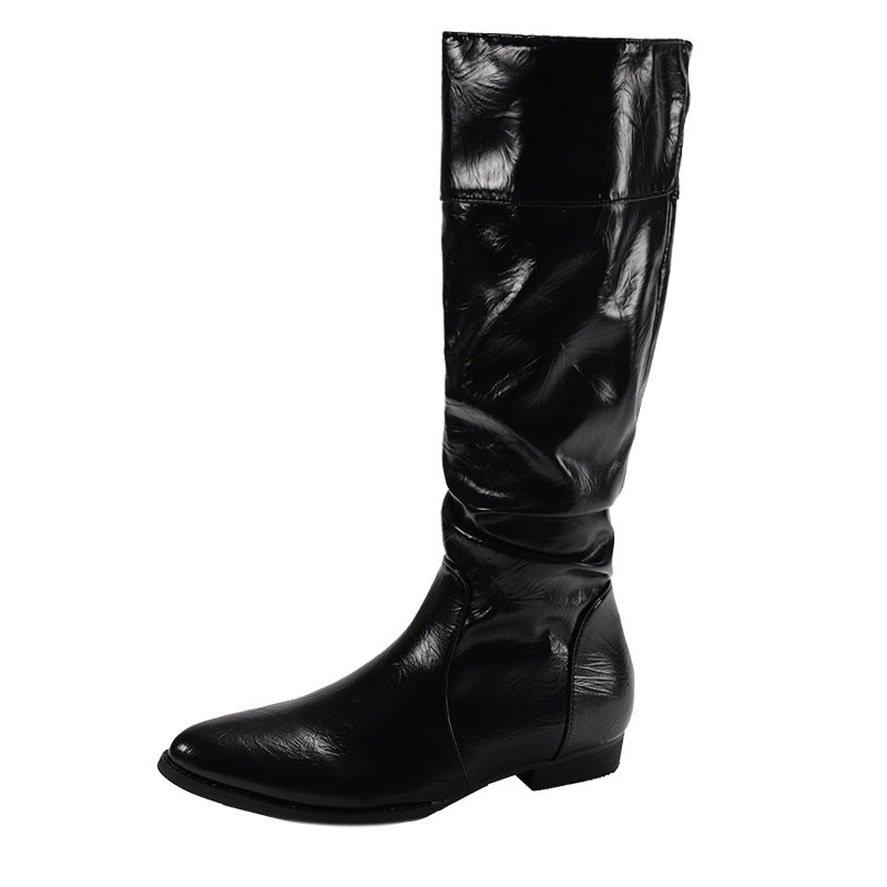 British Pointed Toe Thick Heel Inner Heightening Boots - Slim Retro Knight Boots