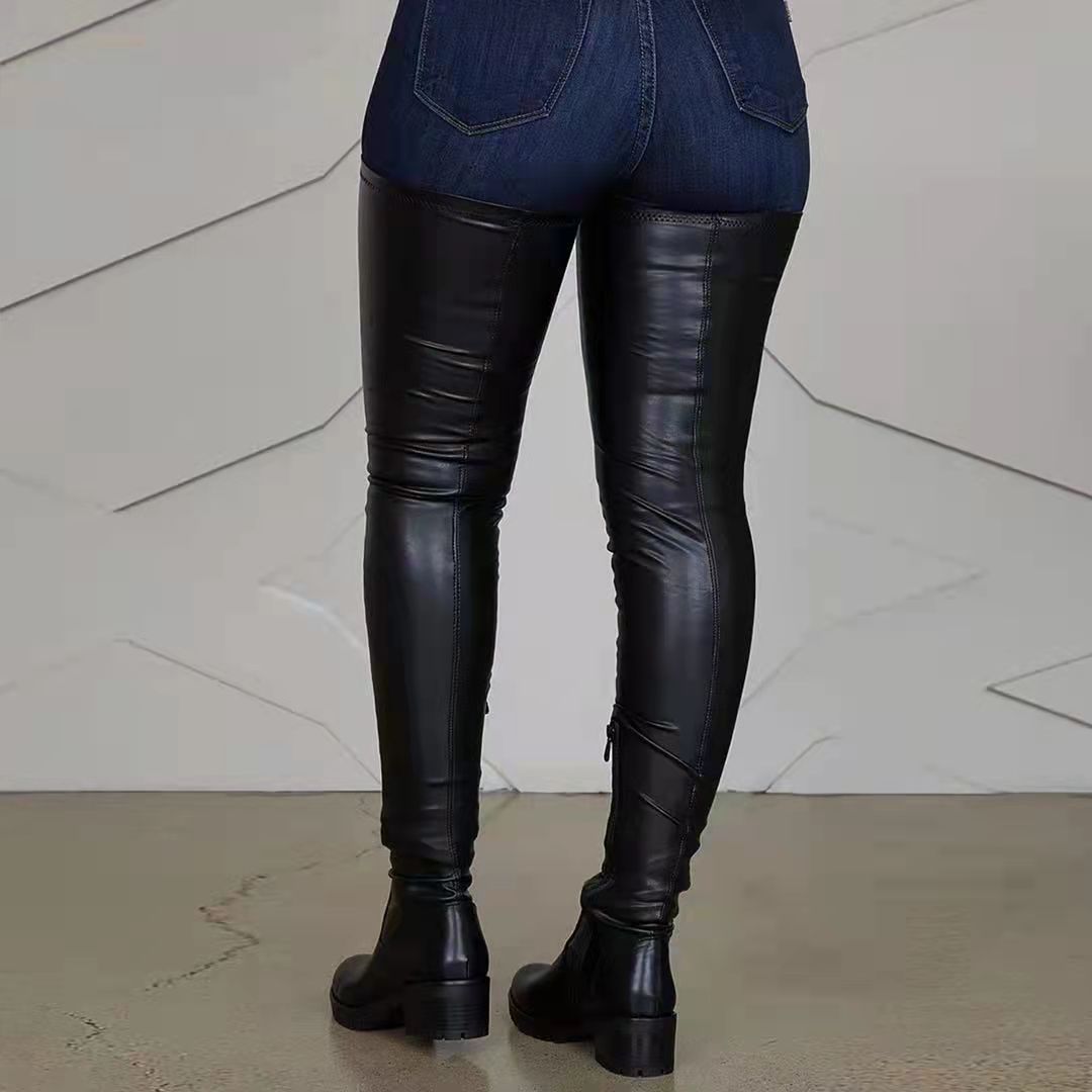Knee Boots | Round Head Fashion Boots Foreign Trade plus size Chunky Heel