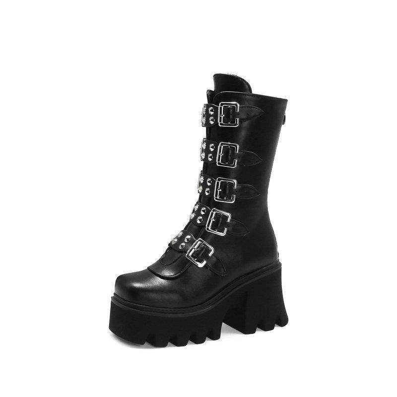 High-heeled Motorcycle Boots | Thick-soled Short Boots | Punk Style Mid-heeled Boots