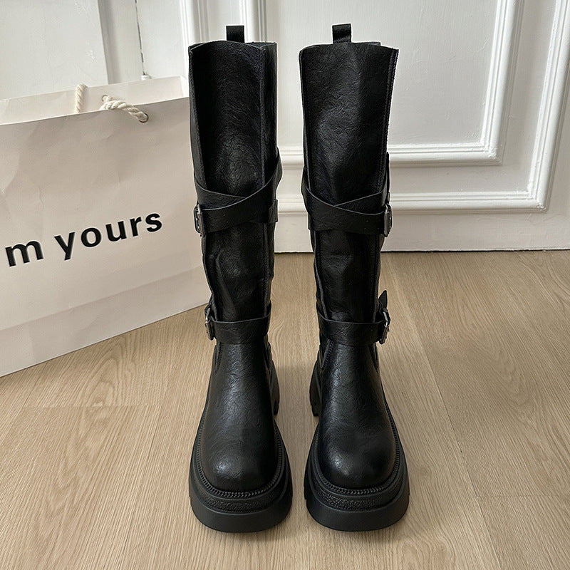 Cowhide Version ~ Thick-Soled Height-Increasing | Versatile Retro Over-The-Knee Boots Knight Boots