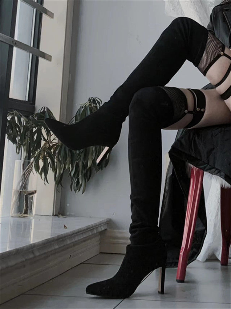High-Heeled Over-The-Knee Boots New Thick-Heeled Elastic Slim Boots High-Top Pointed Toe Slimming Boots