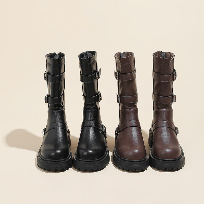 Mid-Calf Boots | Round-Toe Thick-Soled Short Boots Simple and Versatile Cowboy Boots