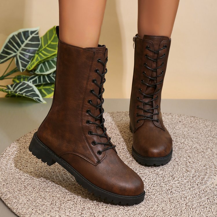 Medium Heel Thick Heel Retro Large Size Cross-Border Mid-Calf Boots for Women | Round Toe Side Zipper Boots
