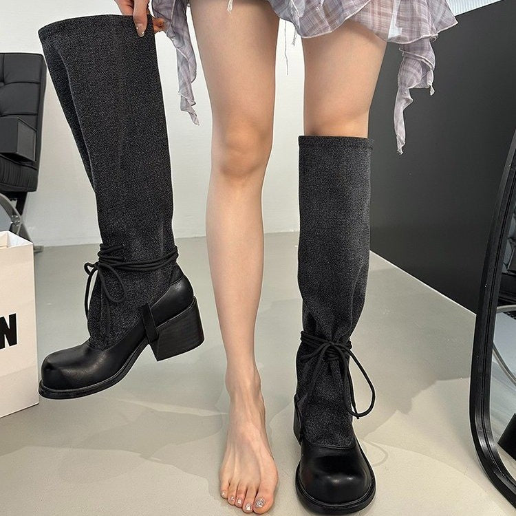 New Trendy Street Style Chunky Heel Platform Slimming Riding Boots
