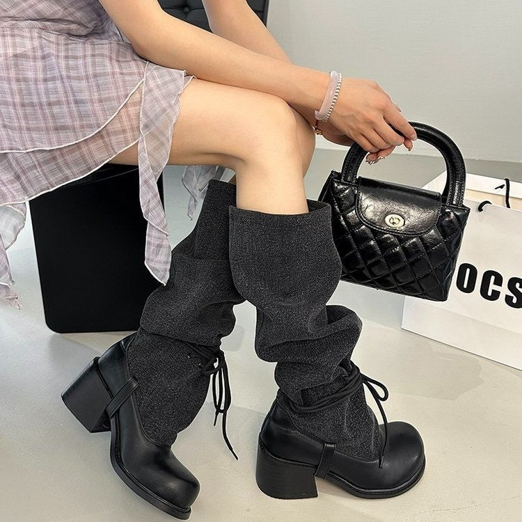 New Trendy Street Style Chunky Heel Platform Slimming Riding Boots