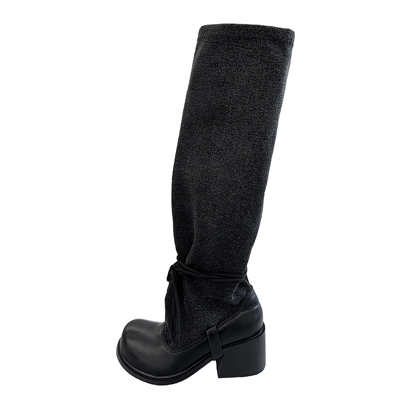 New Trendy Street Style Chunky Heel Platform Slimming Riding Boots