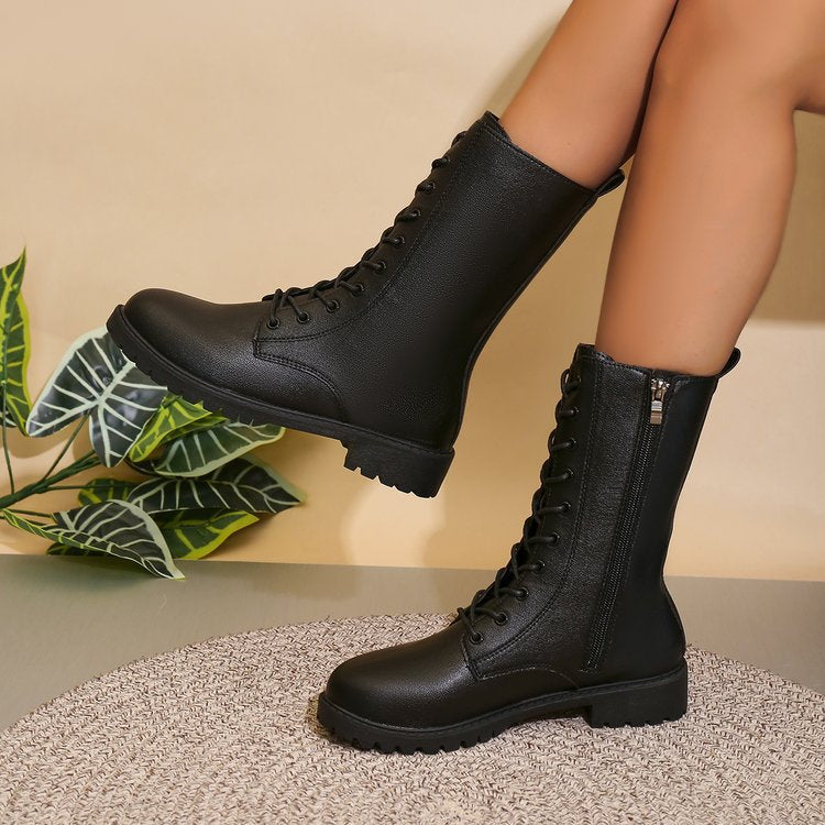 Medium Heel Thick Heel Retro Large Size Cross-Border Mid-Calf Boots for Women | Round Toe Side Zipper Boots