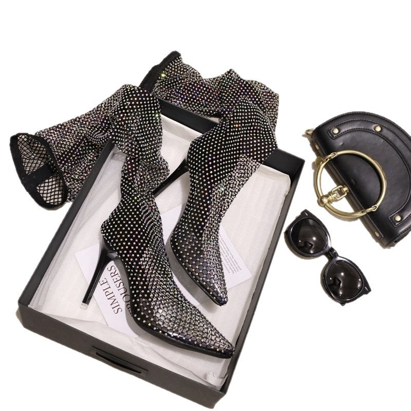 Cut-Out Over-The-Knee Boots, Internet Celebrity Style,  Fishnet Boots | High Heels