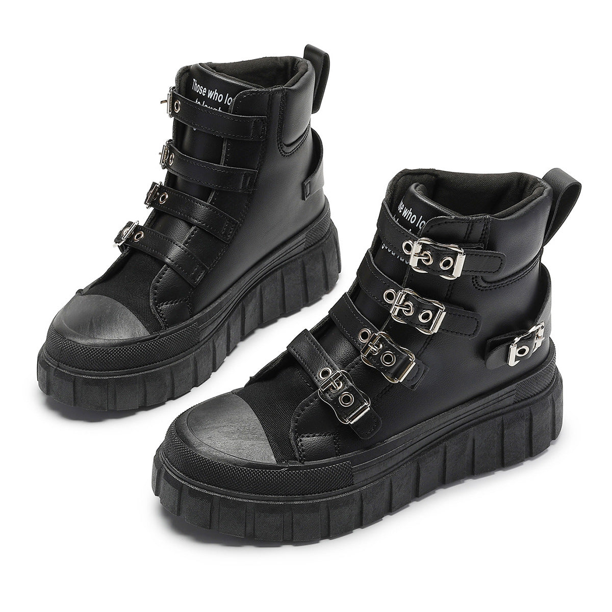 Thick-Soled Heightening Large Size Short Boots for Women, Simple and Versatile Metal Buckle Boots