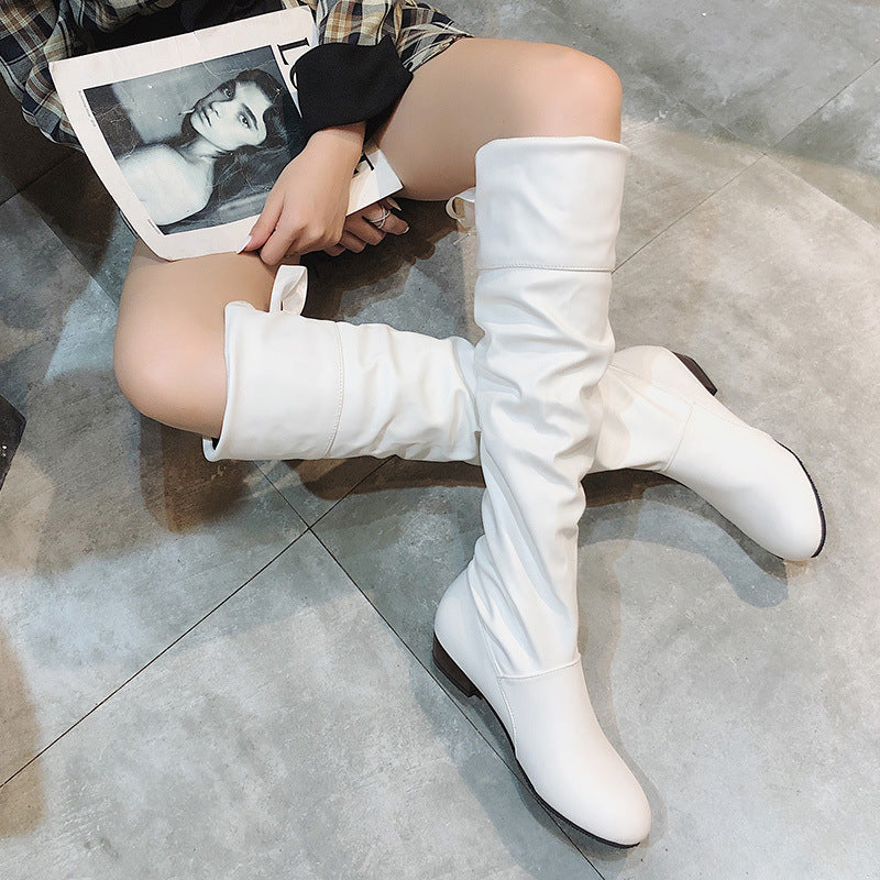 High barrel thick heel round head back lace-up Knight Boots