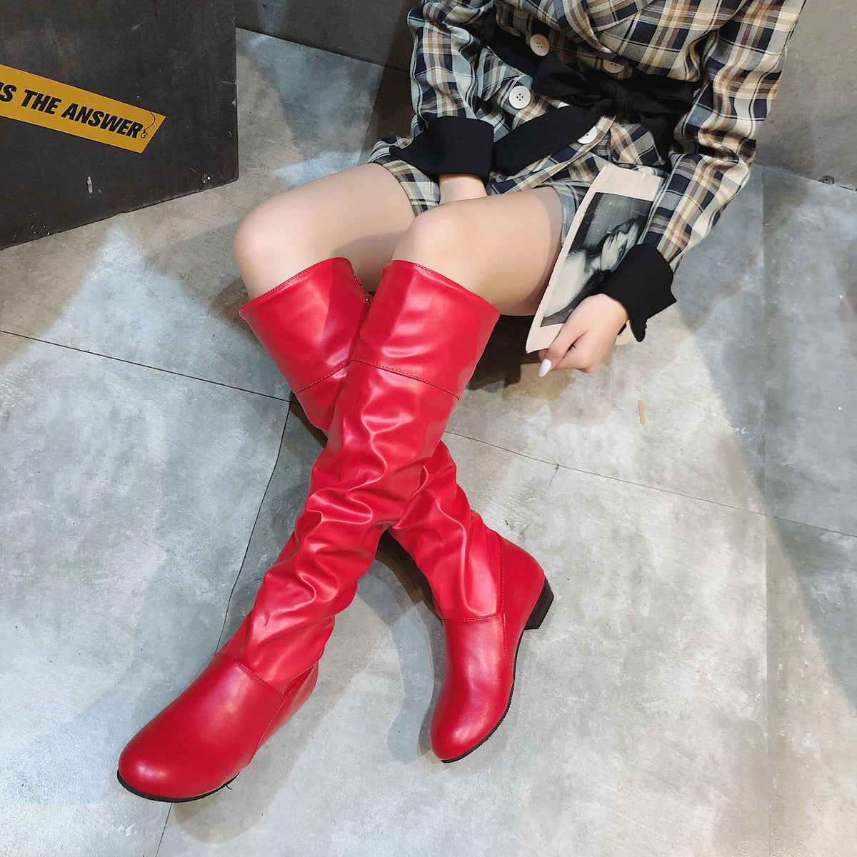 High barrel thick heel round head back lace-up Knight Boots
