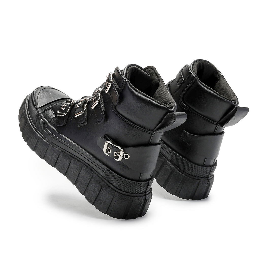 Thick-Soled Heightening Large Size Short Boots for Women, Simple and Versatile Metal Buckle Boots