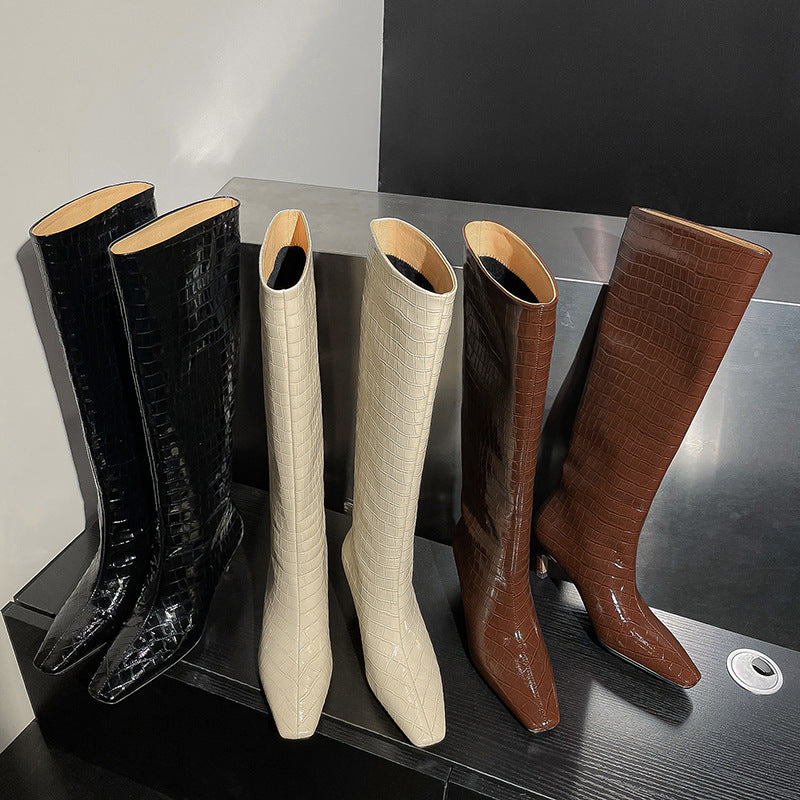 Square toe fashion boots retro Knight boots non-over-the-knee boots