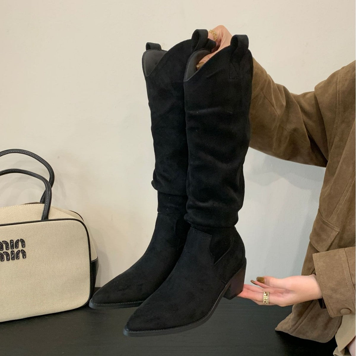 Long Boots, High Boots, Pointed Toe Retro Knight Boots,Thick Heels and High Heels
