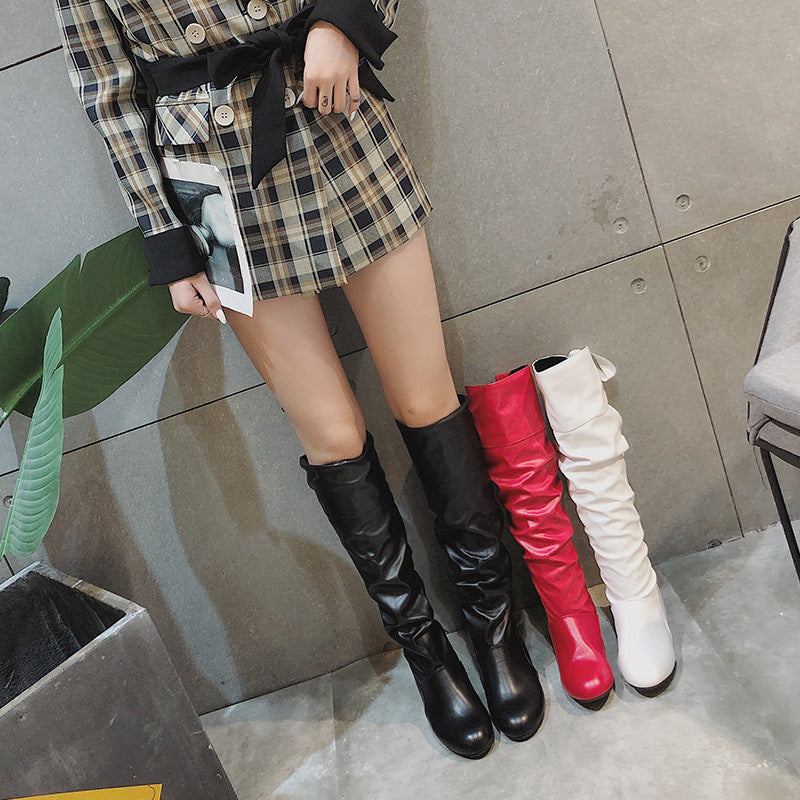 High barrel thick heel round head back lace-up Knight Boots