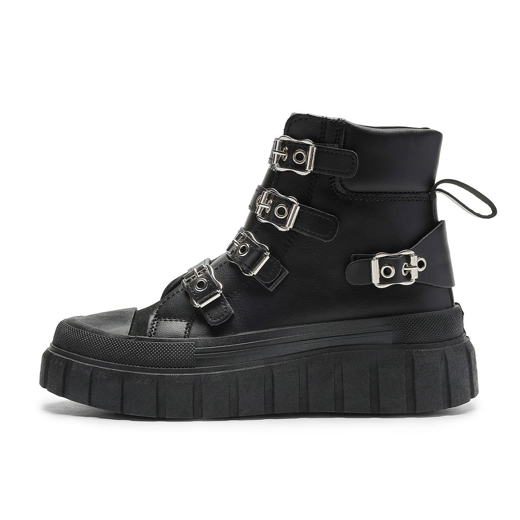Thick-Soled Heightening Large Size Short Boots for Women, Simple and Versatile Metal Buckle Boots