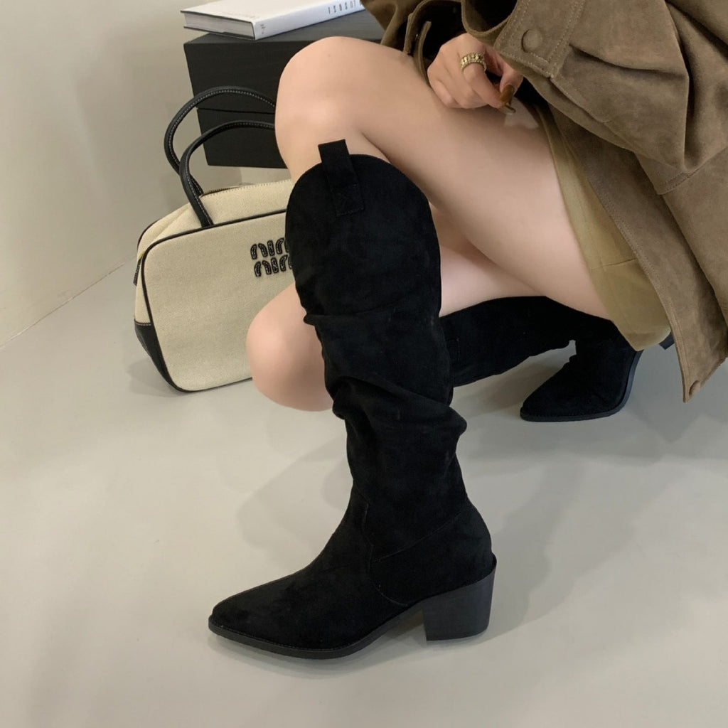 Long Boots, High Boots, Pointed Toe Retro Knight Boots,Thick Heels and High Heels