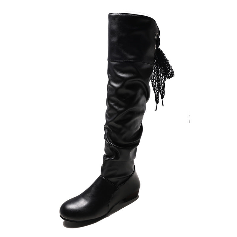 High barrel thick heel round head back lace-up Knight Boots