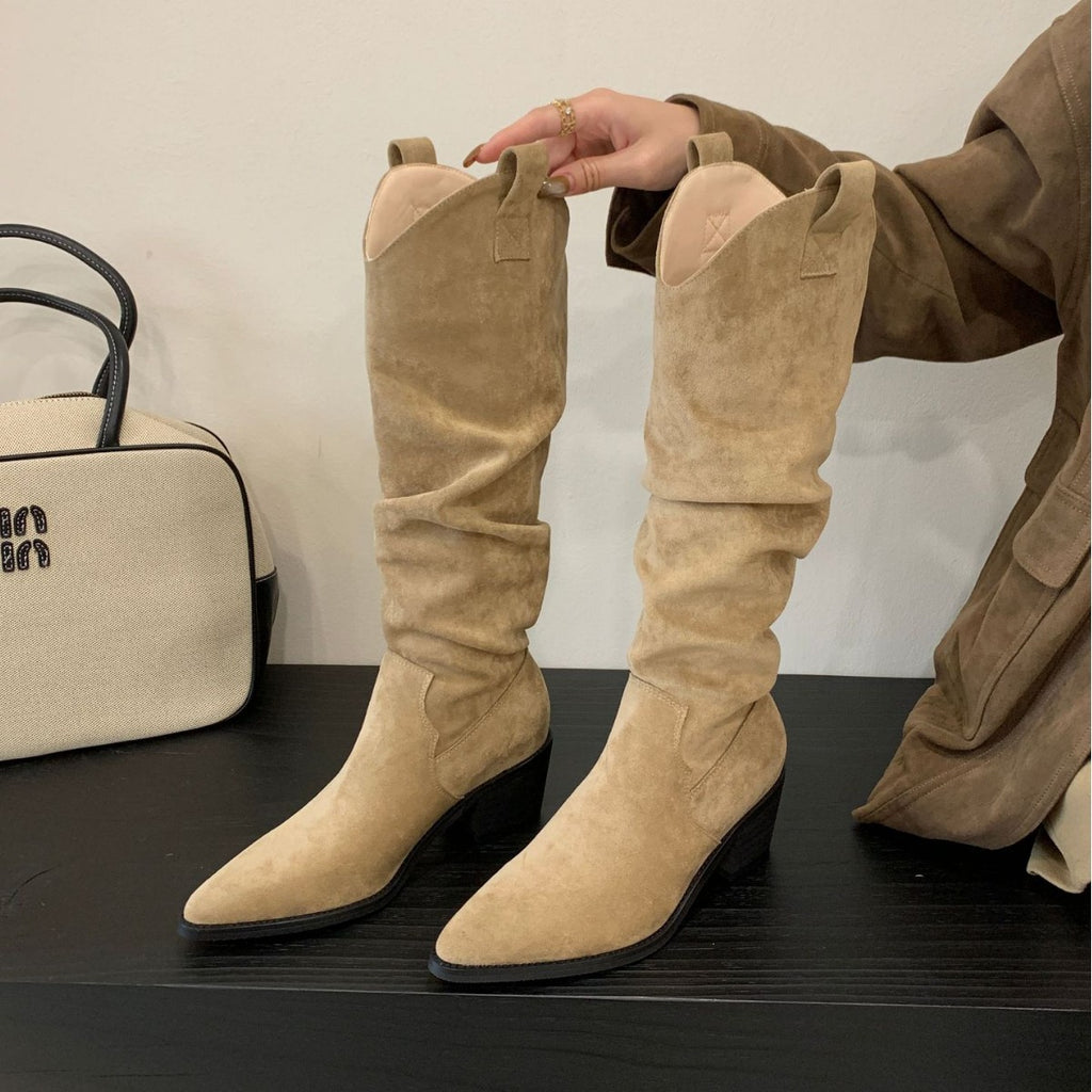Long Boots, High Boots, Pointed Toe Retro Knight Boots,Thick Heels and High Heels