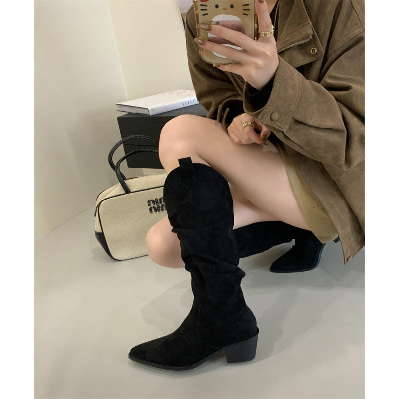 Long Boots, High Boots, Pointed Toe Retro Knight Boots,Thick Heels and High Heels