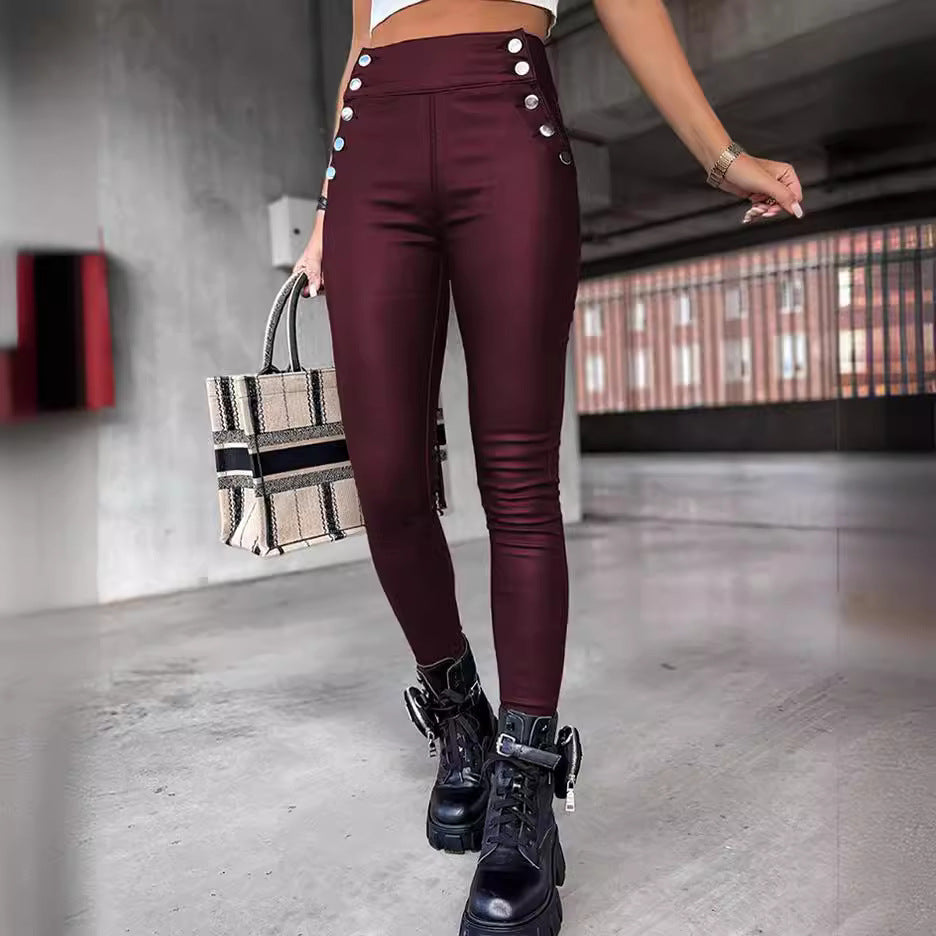 Autumn and winter cross-border high waist PU leather slim hip long pants
