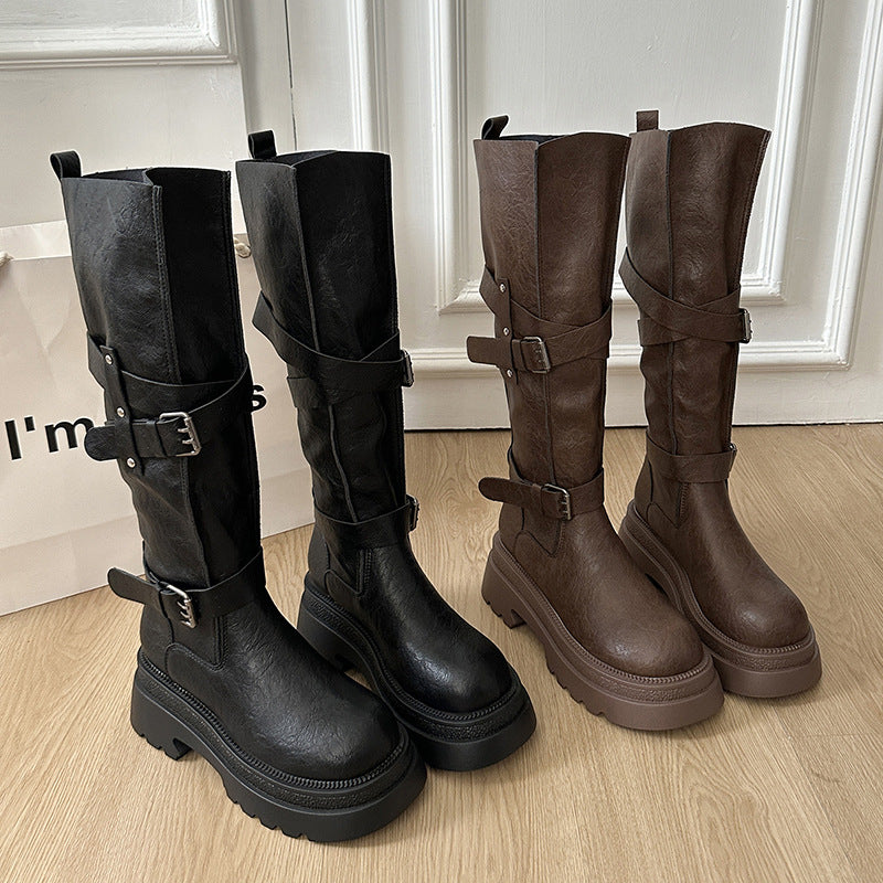 Cowhide Version ~ Thick-Soled Height-Increasing | Versatile Retro Over-The-Knee Boots Knight Boots
