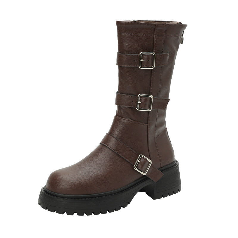 Mid-Calf Boots | Round-Toe Thick-Soled Short Boots Simple and Versatile Cowboy Boots